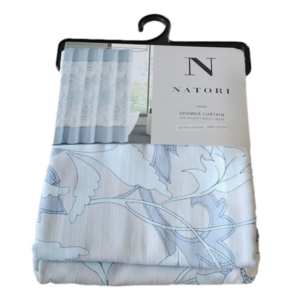 Natori Ember Shower Curtain, 72" x 72", soft Blues + Grey, Asian Floral design